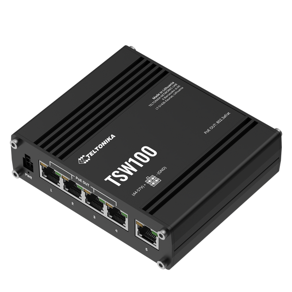 TSW100 5х1000Mb Промисловий PoE+ комутатор на DIN-рейку Teltonika без БЖ TSW100 фото