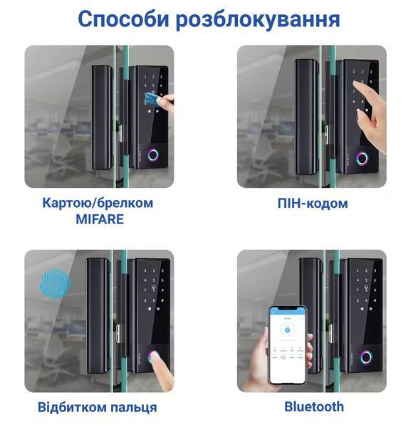 Розумний біометричний замок на скляні двері SEVEN LOCK SL-7776BF black SL7776BFb фото