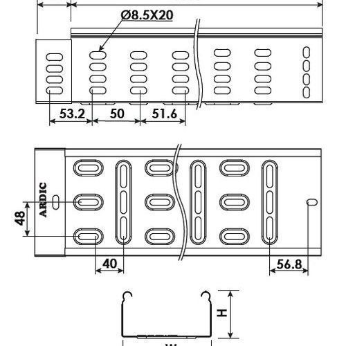 Лоток перфорований 100х100 мм, ARDIC оцинкований, серія STANDART AMF 10-10-S фото